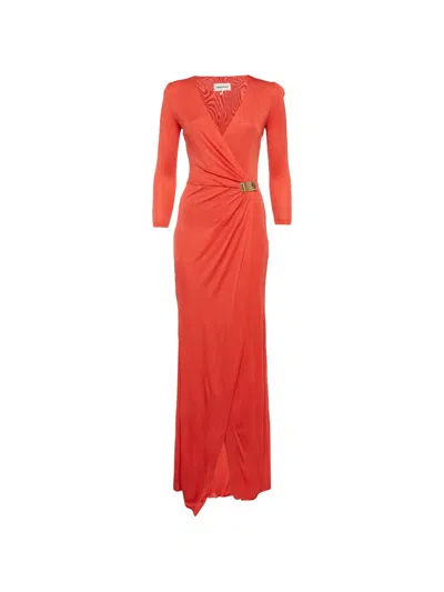 Pre-owned Pucci V-neck Draped Maxi Dress In Red