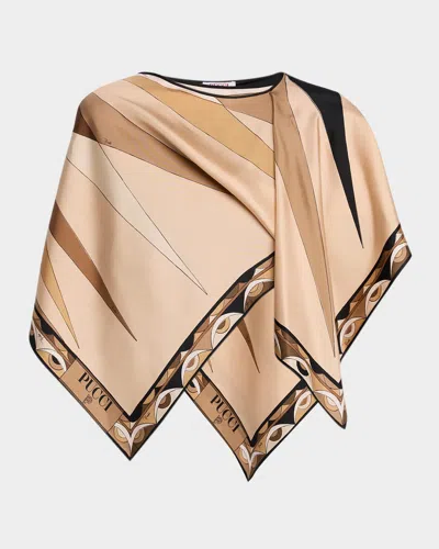 Pucci Volute Silk Twill Cape Blouse In Multi