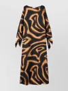 Pucci Wave Print Silk Kaftan With Bow Accents In Brown