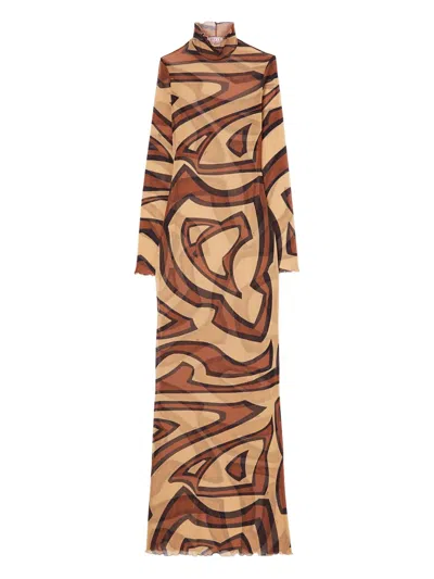 Pucci Wave-print Turtleneck Dress In Burgundy
