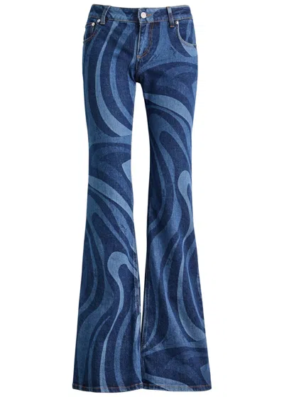 Pucci Wave-printed Flared-leg Jeans In Denim