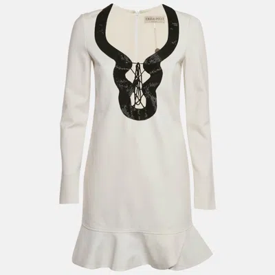 Pre-owned Pucci White Beaded Jersey Lace-up Shift Dress S