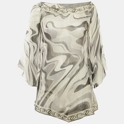 Pre-owned Pucci White/ Black Print Silk Lurex Tunic Top S