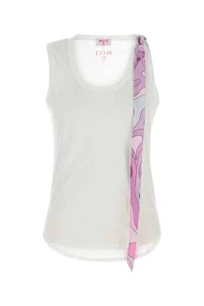 Pucci White Cotton Tank Top In Bianco