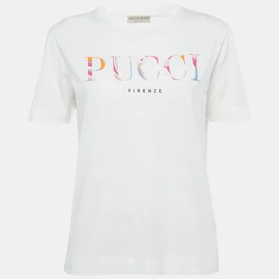 Pre-owned Pucci White Logo Applique Cotton T-shirt L