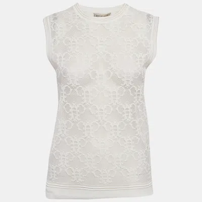 Pre-owned Pucci White Stretch Lace Sleeveless Sheer Top M