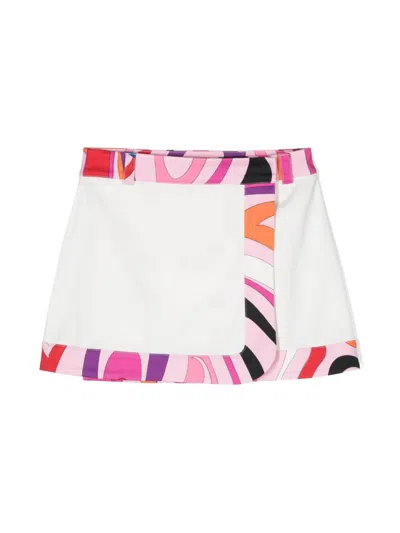 Pucci Kids' White Wrap Mini Skirt With Iride Border