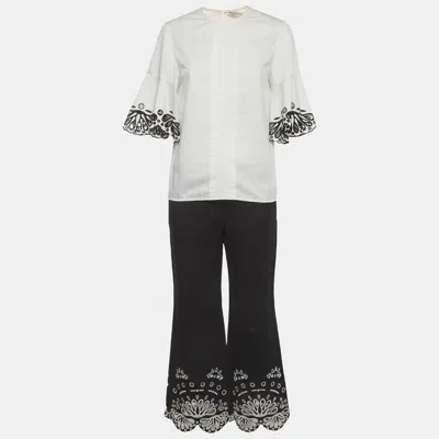 Pre-owned Pucci White/black Cotton Broderie Anglaise Co-ord Set S/m