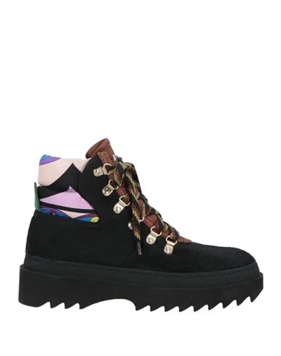 Pucci Woman Ankle Boots Black Size 11 Leather, Textile Fibers