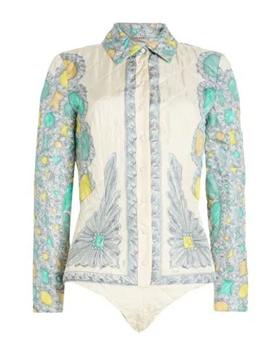 Pucci Woman Bodysuit Cream Size 6 Silk In Blue