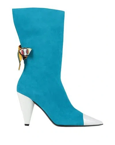 Pucci Woman Boot Azure Size 8 Leather In Blue