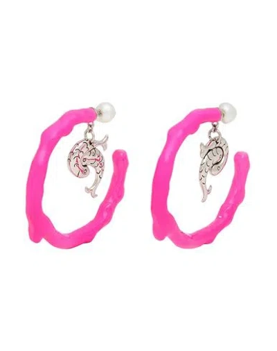 Pucci Woman Earrings Fuchsia Size - Resin, Bronze, Synthetic Fibers, Brass In Pink