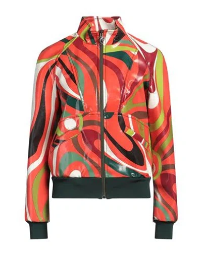 Pucci Woman Jacket Coral Size 12 Polyurethane, Polyester In Red