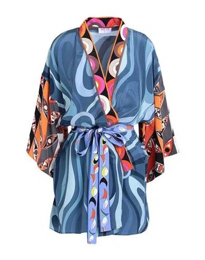 Pucci Woman Jacket Slate Blue Size M Silk