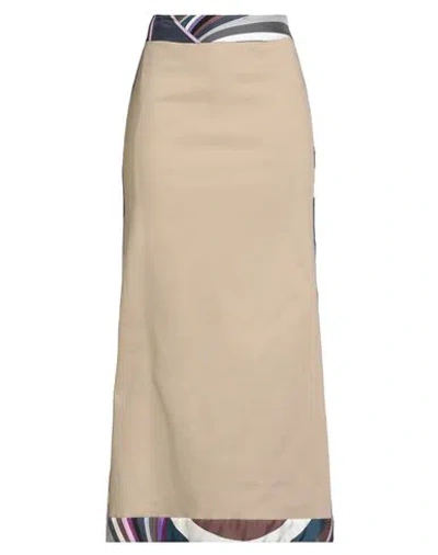Pucci Woman Maxi Skirt Taupe Size 12 Cotton, Elastane In Neutral