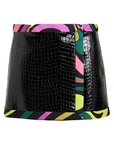 Pucci Woman Mini Skirt Black Size 14 Polyurethane, Polyester, Silk