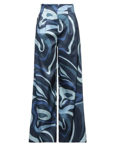 Pucci Marmo Print Wide-leg Silk Pants In Blue