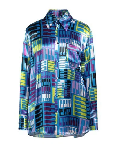 Pucci Woman Shirt Azure Size 14 Silk In Blue