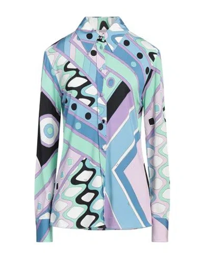 Pucci Woman Shirt Sky Blue Size 14 Viscose, Elastane