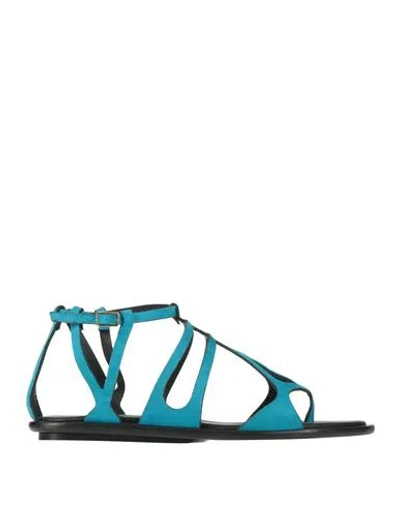 Pucci Woman Thong Sandal Azure Size 8 Leather In Blue