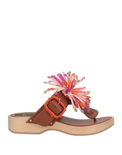 Pucci Woman Thong Sandal Brown Size 8 Leather