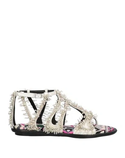 Pucci Woman Thong Sandal White Size 7 Textile Fibers In Metallic