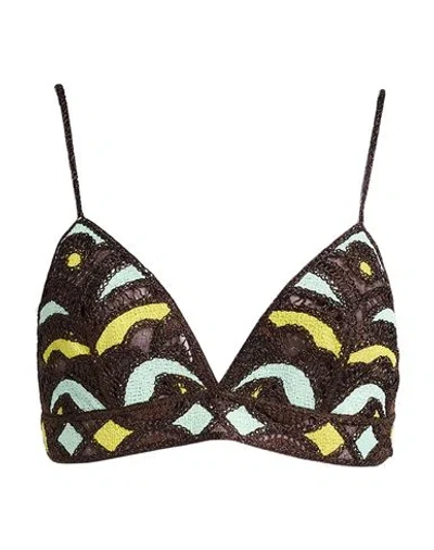 Pucci Woman Top Dark Brown Size 10 Viscose, Cotton, Polyester, Nylon In Multi