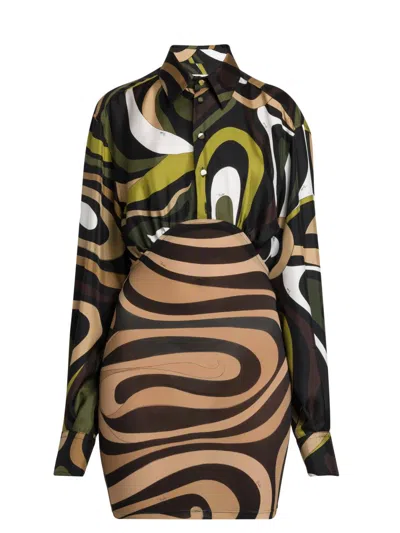 Pucci Women's Abstract-print Silk Mini Shirtdress In Multi