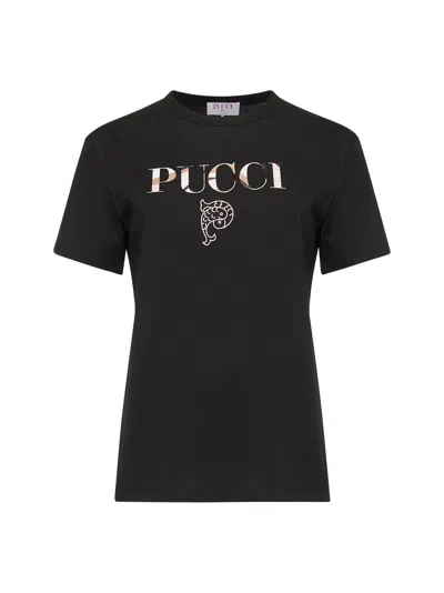 Pucci Women Black Jersey Logo T-shirt