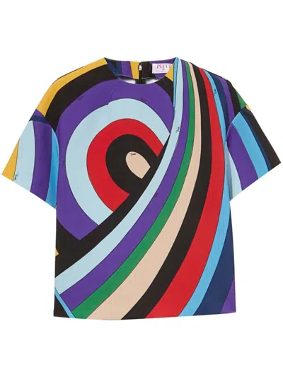 Pucci Women Iride-print Short Sleeved Top In Multicolour