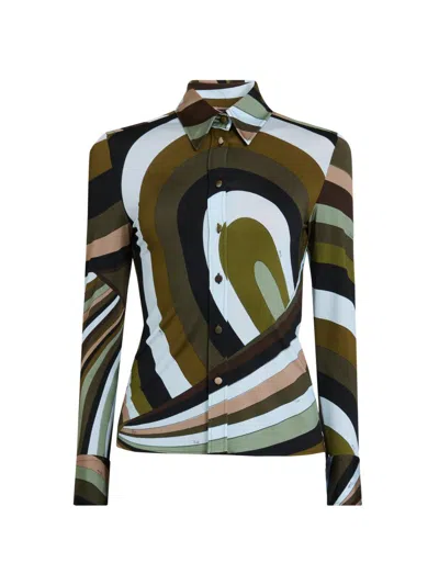 PUCCI WOMEN'S L'ALBA CAMICIA ABSTRACT-PRINT JERSEY SATIN SHIRT