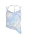 Pucci Iride Print Asymmetrical Silk Top In Blue