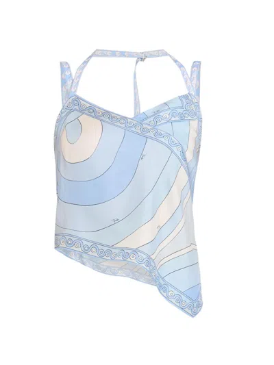 PUCCI WOMEN'S L'ALBA PRINTED SILK TWILL ASYMMETRIC TOP