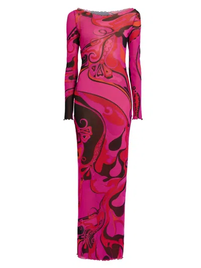 PUCCI WOMEN'S L'ALBA PRINTED TULLE MAXI DRESS