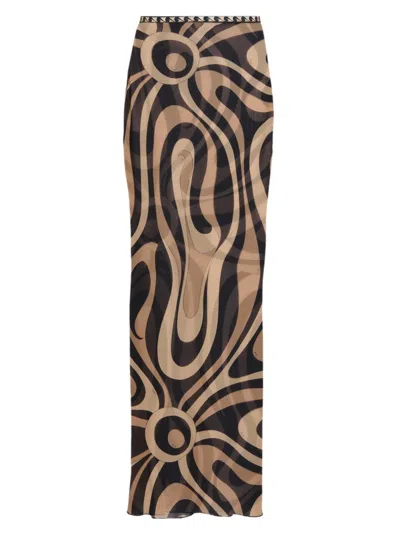 Pucci Women's L'alba Printed Tulle Maxi Skirt In Brown