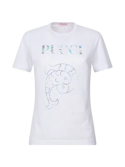 Pucci Women Logo-print Cotton T-shirt In White
