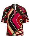 Pucci Multicolor Abstract V Neck Top In Multi