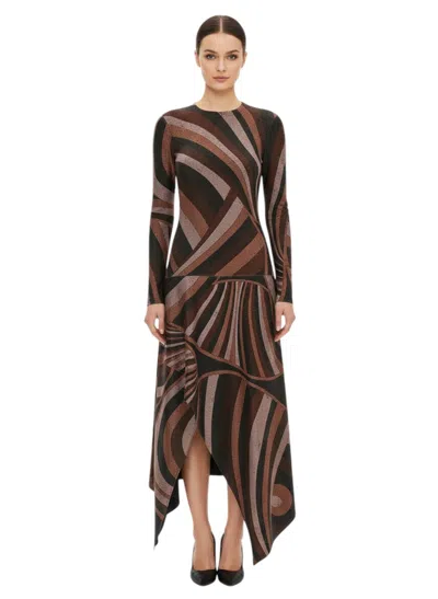 Pucci Women Multicolour Brown Round Neck Midi Dress