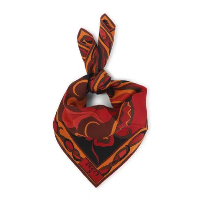 Pucci Orange Orchidee Printed Scarf In Multi