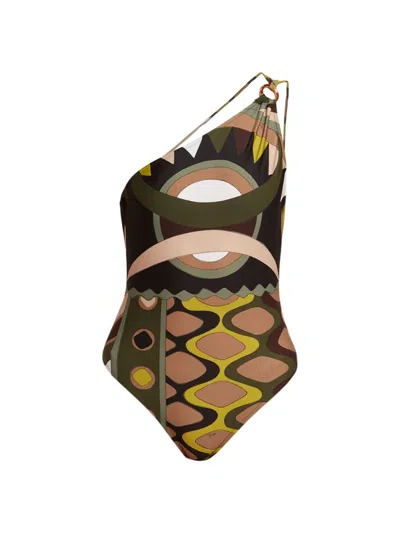 Pucci Women's Very Vivara Geometric One-piece Swimsuit In Khaki