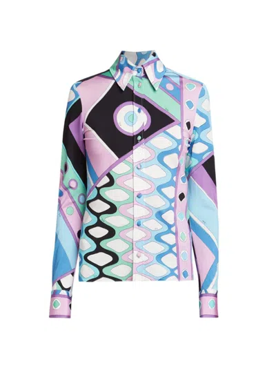 Pucci Vivara-print Satin Shirt In Blue