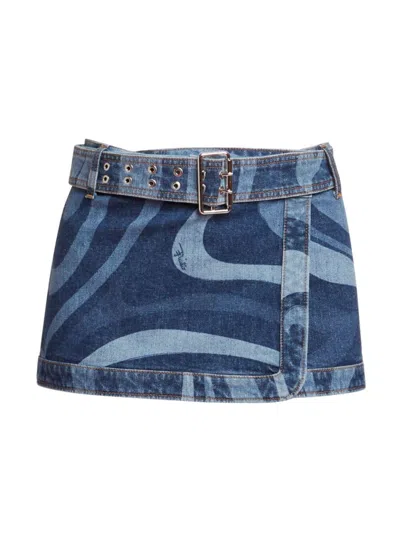 Pucci Women's Very Vivara Printed Denim Miniskirt In Blue