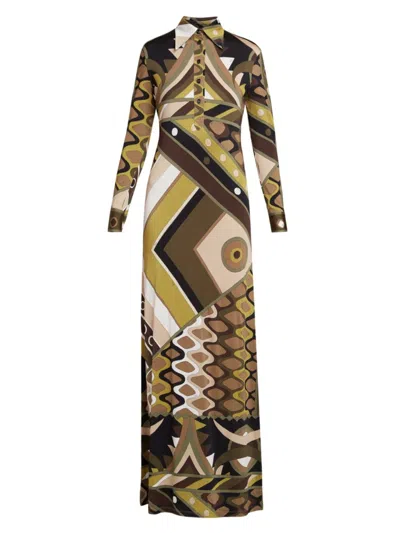 Pucci Women's Very Vivara Printed Jersey Satin Maxi Dress In Khaki