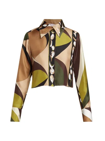 Pucci Women's Very Vivara Printed Silk Twill Shirt In Khaki