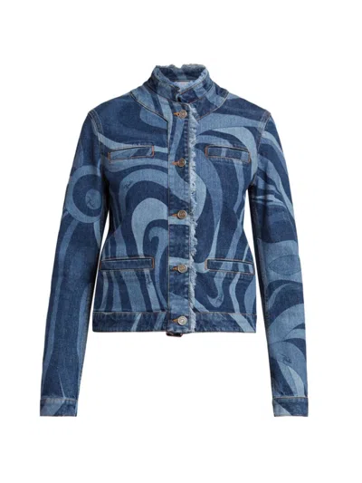 Pucci Women's Very Vivara Printed Stretch Denim Jacket In Blue