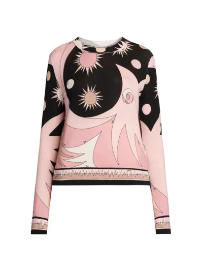 Pucci Women's Wool-silk Intarsia Crewneck Sweater In Black