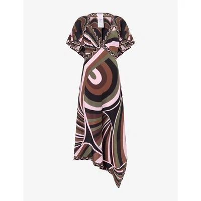 Pucci Womens Abito Cut-out Silk Maxi Dress Khaki Pink In Brown