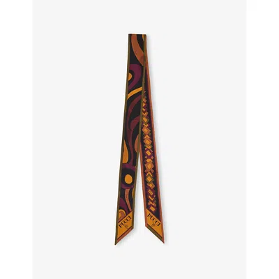Pucci Womens Bordeaux Gold Mixed-print Silk Twill Bandeau Scarf