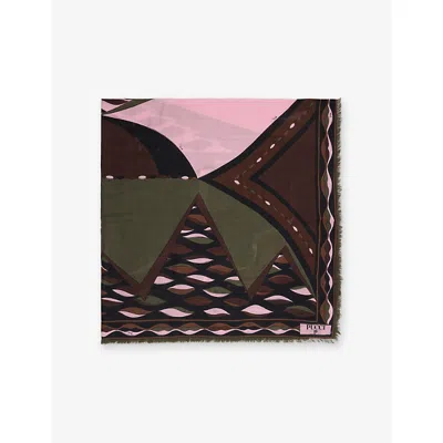 Pucci Womens Dune-print Wool And Silk Pashmina Scarf Khaki Pink