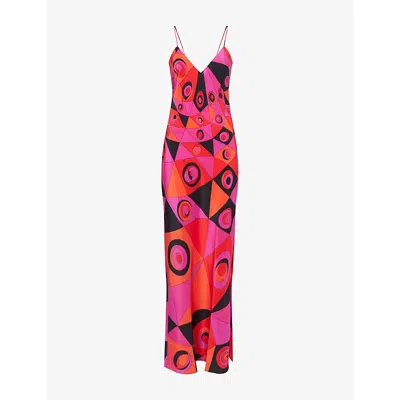 Pucci Womens Fuchsia Black Graphic-print Silk Maxi Dress In Pink